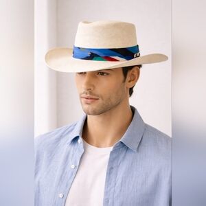 Stetson Genuine Shantung Panama Hat Size 7 1/8 Wide Brim Summer Straw